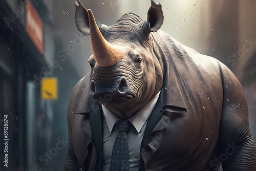 Portrait of a Rhino dressed in a suit - Generative AI