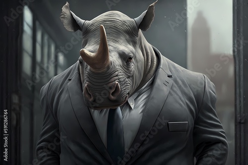 Portrait of a Rhino dressed in a suit - Generative AI