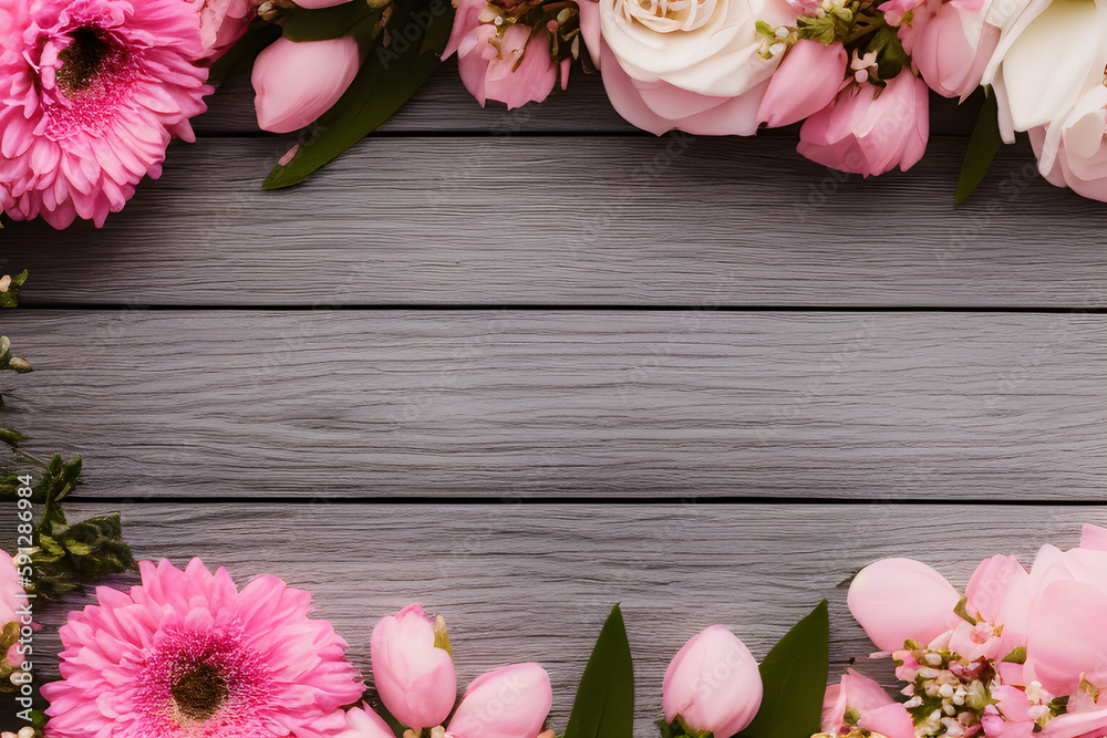 Floral background with wood background, room for copy
