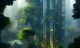 Modern skyscrapers in a rainforest