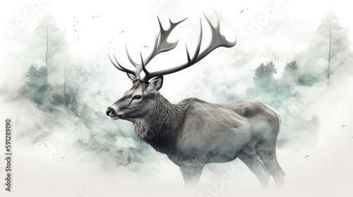 Ethereal deer illustration generative ai
