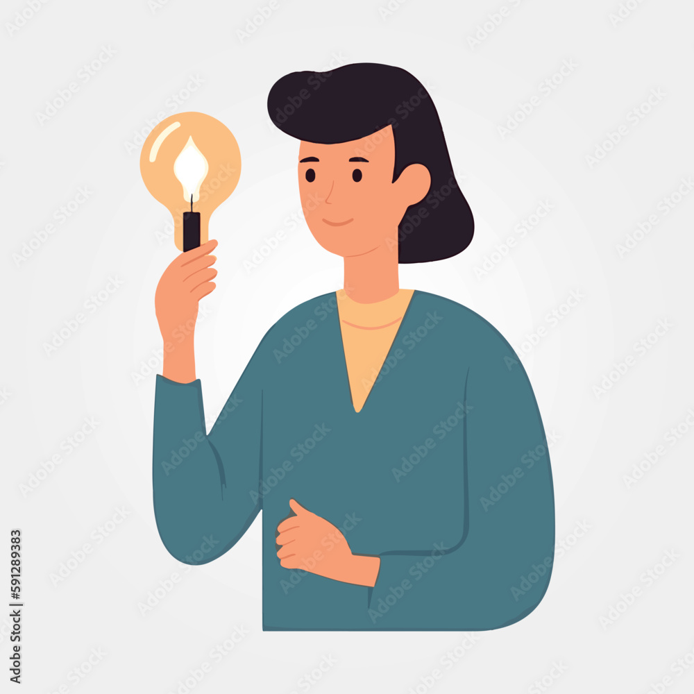 beautiful woman holding a light bulb having an idea beautiful woman holding a light bulb having an idea
