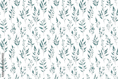 Seamless watercolor botanical pattern. Digitally hand painting floral background. Modern leaves design for fabric, wallpaper, surface.