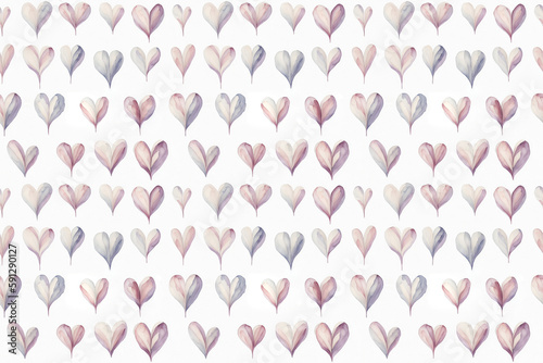 Seamless colorful watercolor painted hearts template. Valentine's Day background.