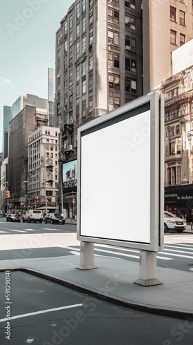 Empty bigboard on big city street. Illustration AI Generative.