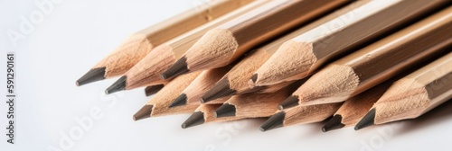 wooden pencils on white background. Neural network AI generated
