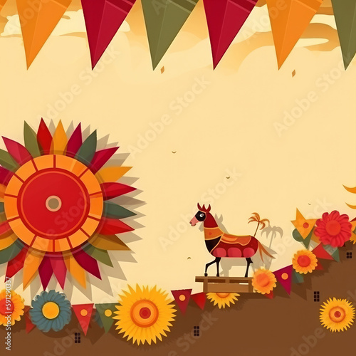 Festa Junina Holiday Background. Illustration AI Generative.