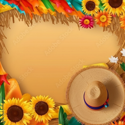 Festa Junina Holiday Background. Illustration AI Generative.