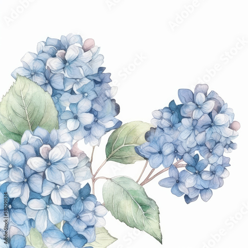Hydrangea flower watercolor background. Illustration AI Generative.
