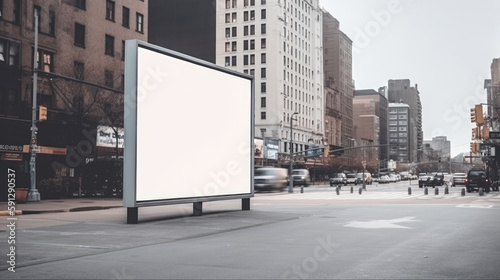 Empty bigboard on big city street. Illustration AI Generative.