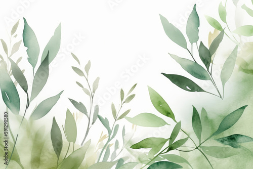 Green watercolor natural background. Illustration AI Generative