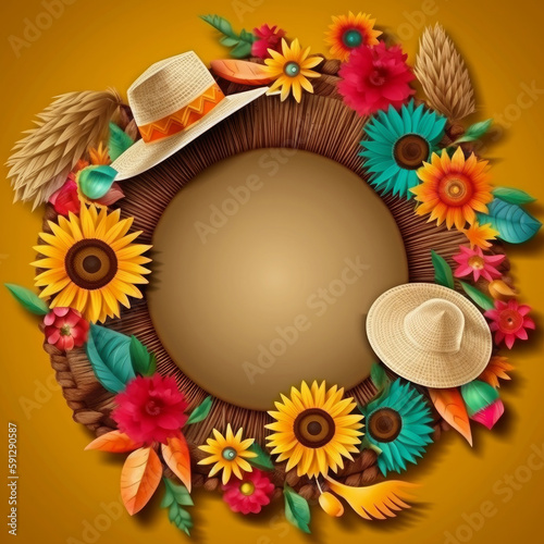 Festa Junina Holiday Background. Illustration AI Generative.