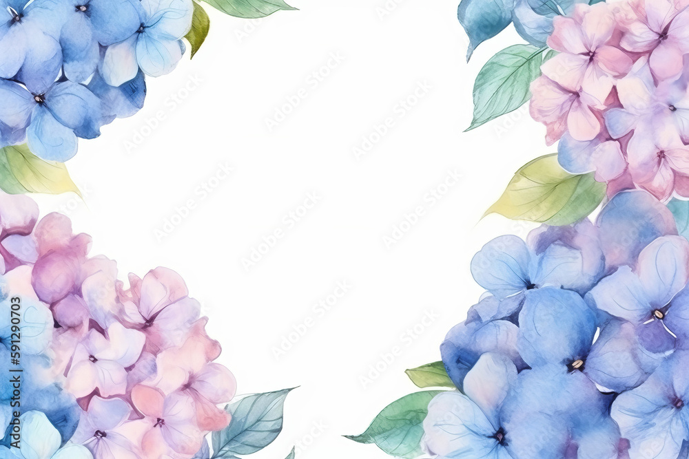 Hydrangea flower watercolor background. Illustration AI Generative. Hydrangea flower watercolor background. Illustration AI Generative.