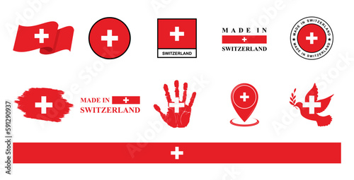 Switzerland national flags icon set. Labels with Swiss flags. Vector illustration