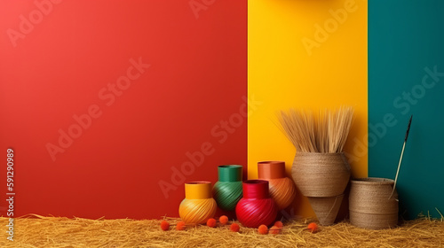 Festa Junina Holiday Background. Illustration AI Generative.