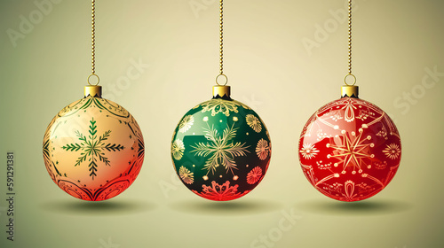 Festive Christmas balls on the tree, generative AI.