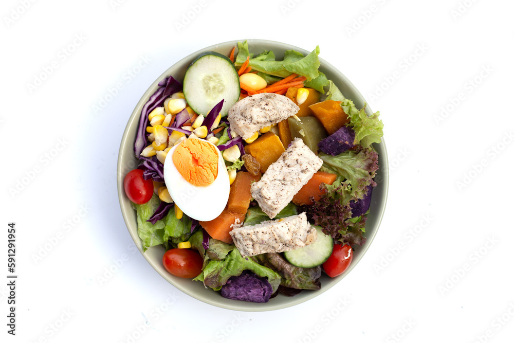 Salad with meat and vegetables in plate Salad with meat and vegetables in plate