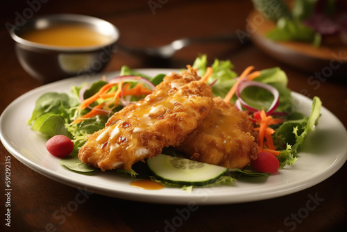 Crispy Honey-Mustard Chicken with Fresh Garden Salad: A Delicious Meal to Savor