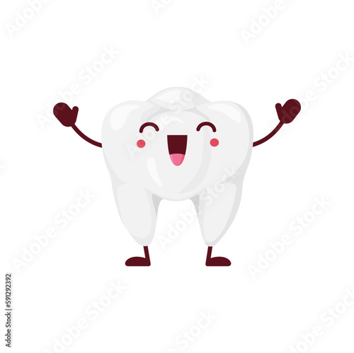 Cartoon tooth human body organ character. Happy and healthy vector oral cavity personage, clean and white tooth with smiling face. Dentistry, stomatology health care cheerful positive emoji