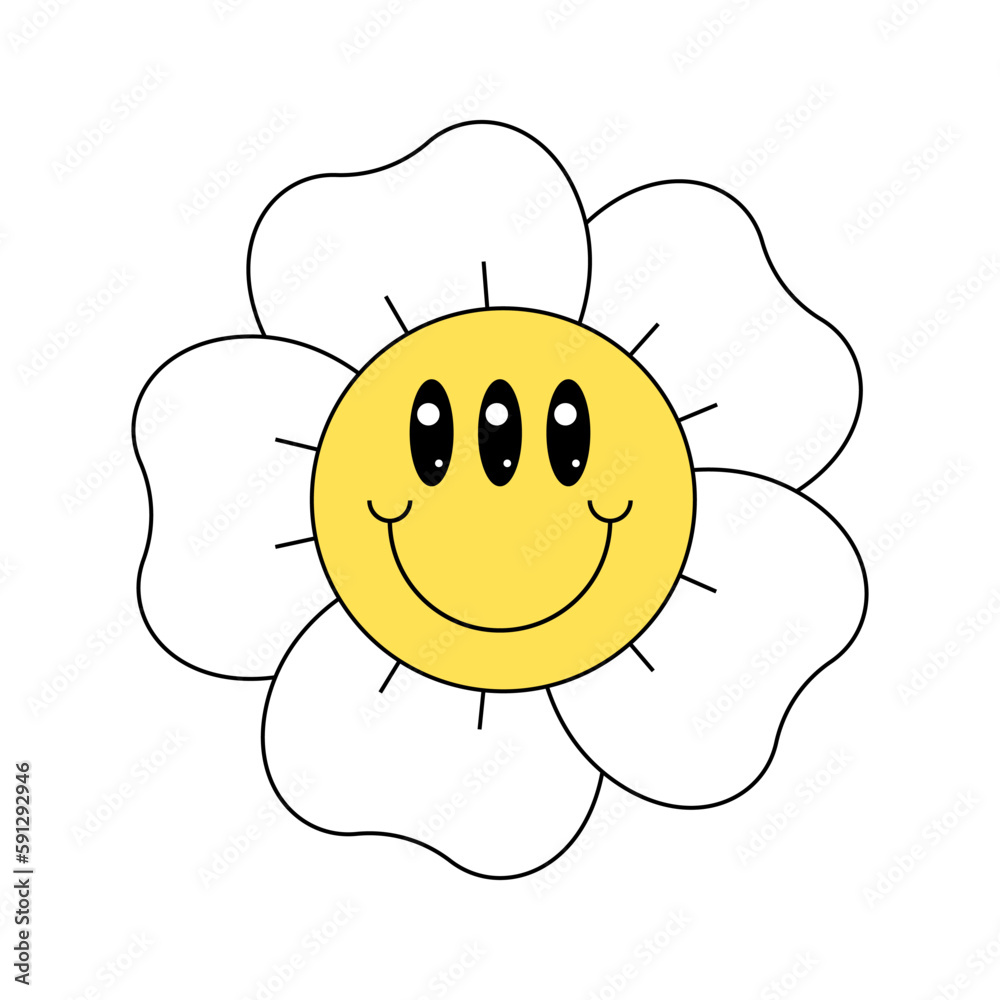Fotografie Hippie chamomile smiley character good vibes