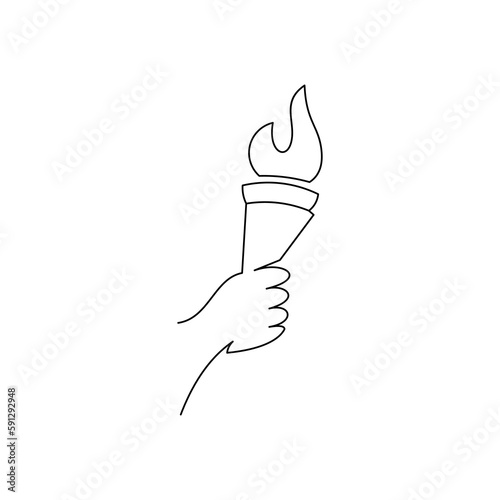 Hand with torch vector illustration, line design icon
