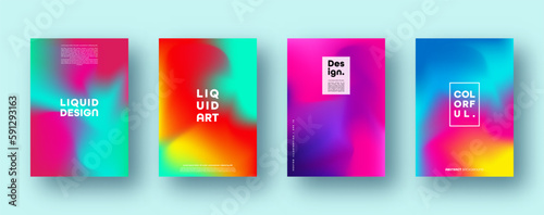 Colorful modern abstract backgrounds with neon red, green, blue, purple, yellow and pink gradient. Dynamic color flow poster, banner. Vector illustration.