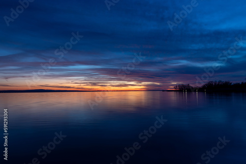 Beautiful sunrise at lake Balaton of Hungary