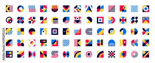 Bauhaus elements, abstract vector set of shapes. Bold colorful graphic elements, simple geometrical minimal forms for web design, poster art, decorative print, invitation letter, background creation
