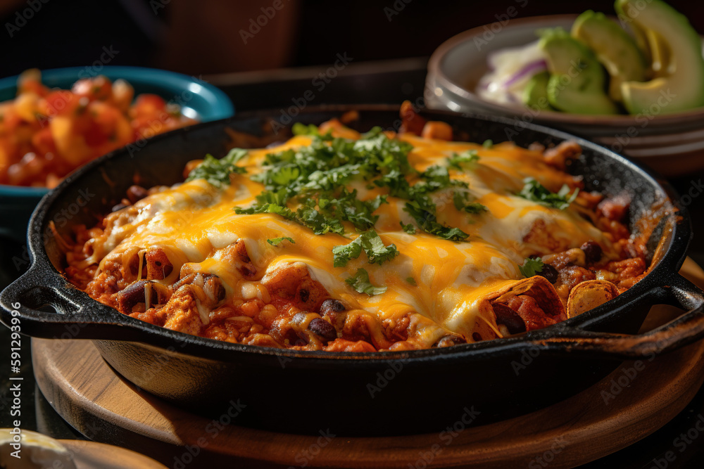 Savor the Layers of Flavor in Our Mouth-watering Enchiladas Served in a Hot Skillet