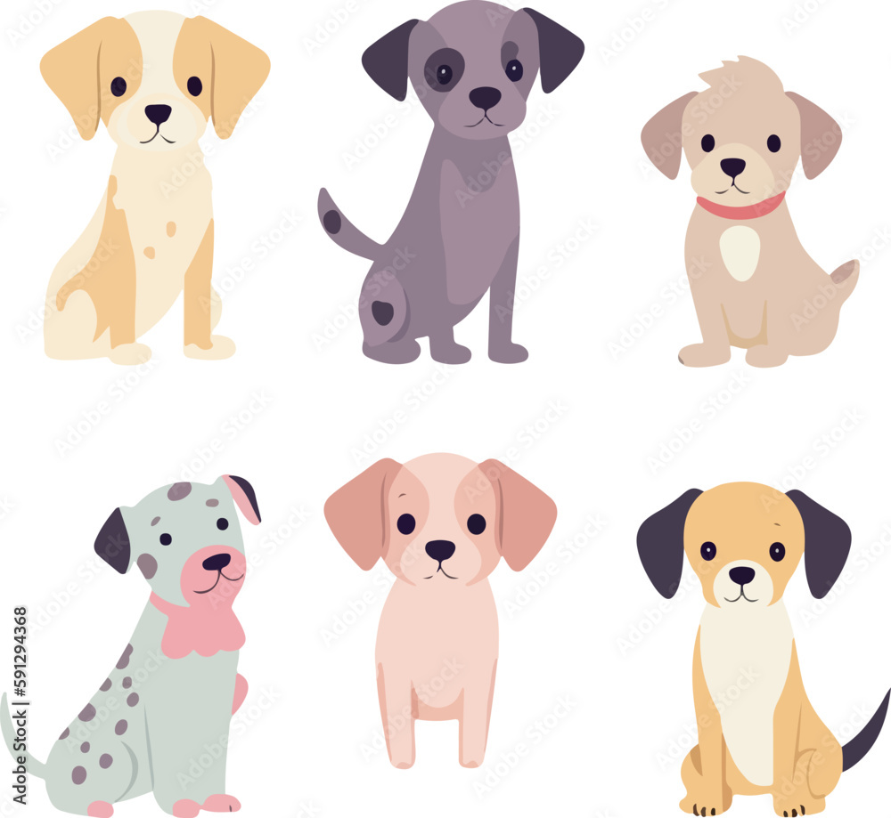 Dog stickers in cartoon style. Cut vector illustration