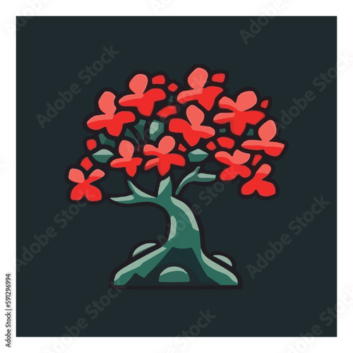 Indoor flower. Houseplant. Blooming adenium. Bonsai. Vector image
