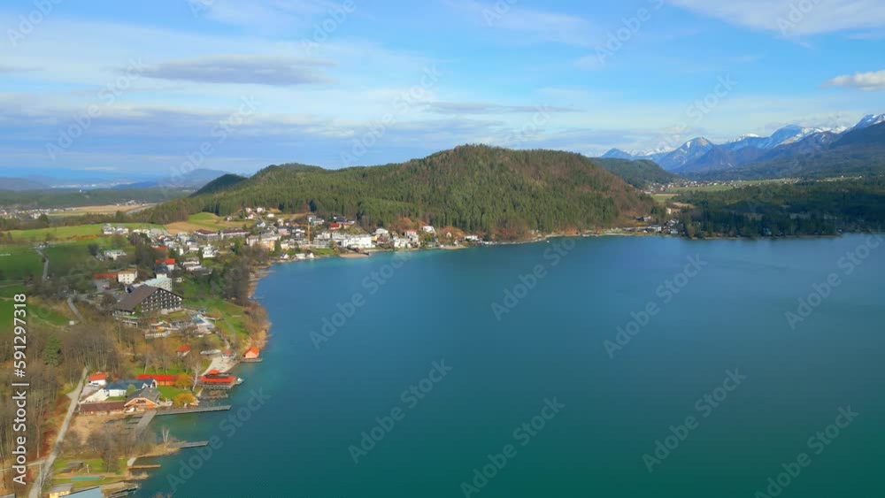 Beautiful Lake Faak in Austria also called Faaker See - aerial view - travel photography Beautiful Lake Faak in Austria also called Faaker See - aerial view - travel photography