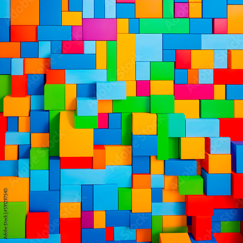 Colorful blocks stacked to form a wall. Colorful cubes background. Generative AI.