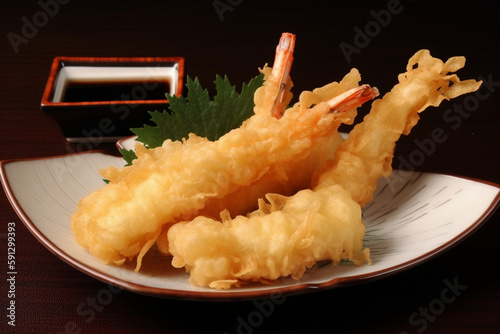 A plate of prawn tempura generative AI photo