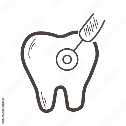 Tooth and dental tool on white background