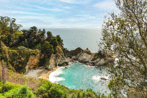 High angle view of McWay Falls, Big Sur, California