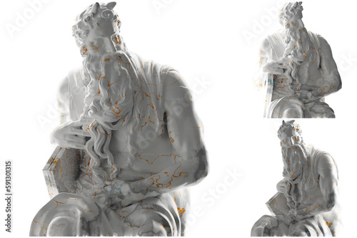 3D render of Moses statue in marble gold Perfect for website, social media, promotional materials
