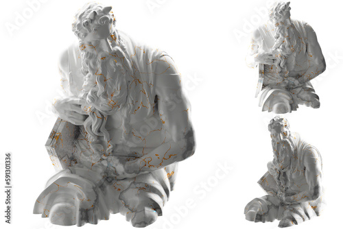 3D render of Moses statue in marble gold Perfect for website, social media, promotional materials