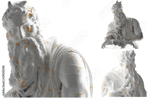 3D render of Moses statue in marble gold Perfect for website, social media, promotional materials