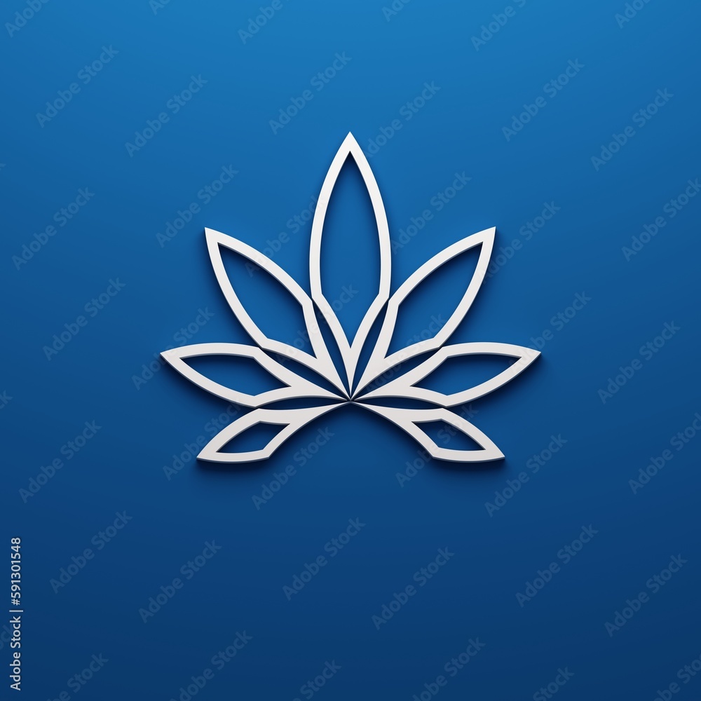 Cannabis plant in minimalist style 1x1 ratio isolated on blue background. 3D Render illustration Cannabis plant in minimalist style 1x1 ratio isolated on blue background. 3D Render illustration