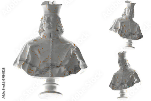 Renaissance statue with white marble and gold accents. Perfect for apparel, album covers, and online promotion.