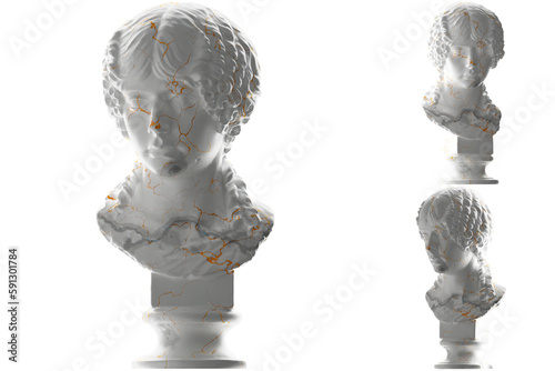 Renaissance statue in white marble and gold for apparel, album covers, and social media