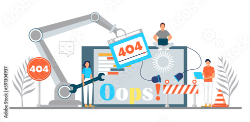 404 error page concept. Updates of application,installation programs, uploading system. Website under construction.