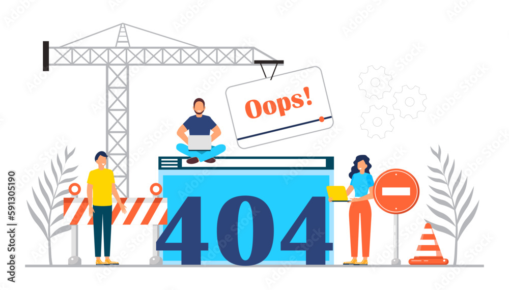 404 error page concept. Updates of application,installation programs, uploading system. Website under construction.