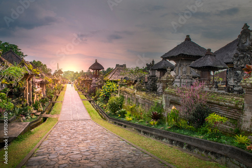 Sunset landscape view in Penglipuran Village of Ubud Bali - travel and tourism destination