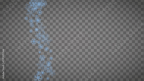 Snowflakes frame on transparent background. Christmas and Happy New Year. Isolated horizontal snowflakes frame for banners, gift cards, party invitation, partner compliment and special business offer