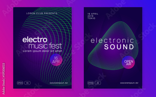 Neon club flyer. Electro dance music. Trance party dj. Electronic sound fest. Techno event poster.