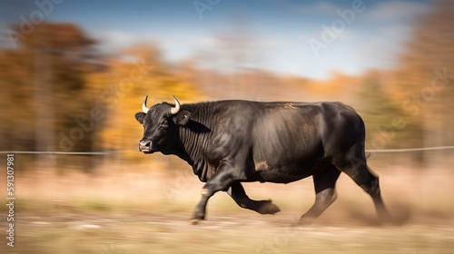 Angus bull in motion