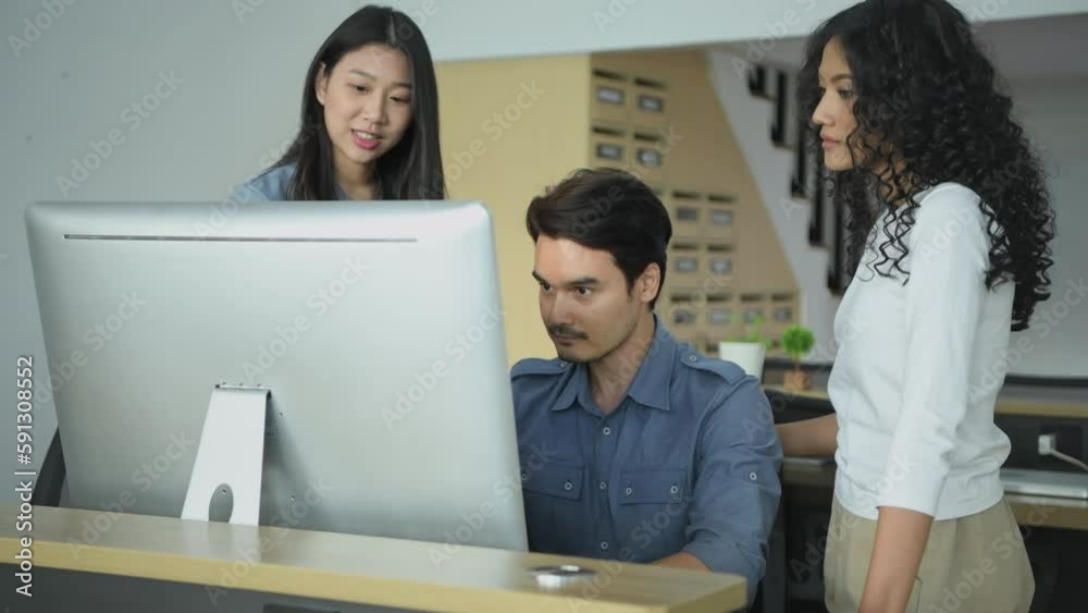 Business concept of 4k Resolution. Group of Asian business people summarizing their work and coming up with ideas in the office. casual business plan. Business concept of 4k Resolution. Group of Asian business people summarizing their work and coming up with ideas in the office. casual business plan.
