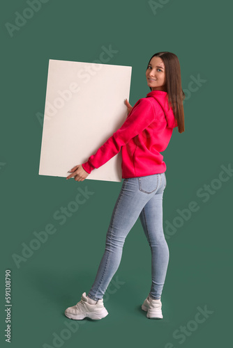 Young woman in pink hoodie ...